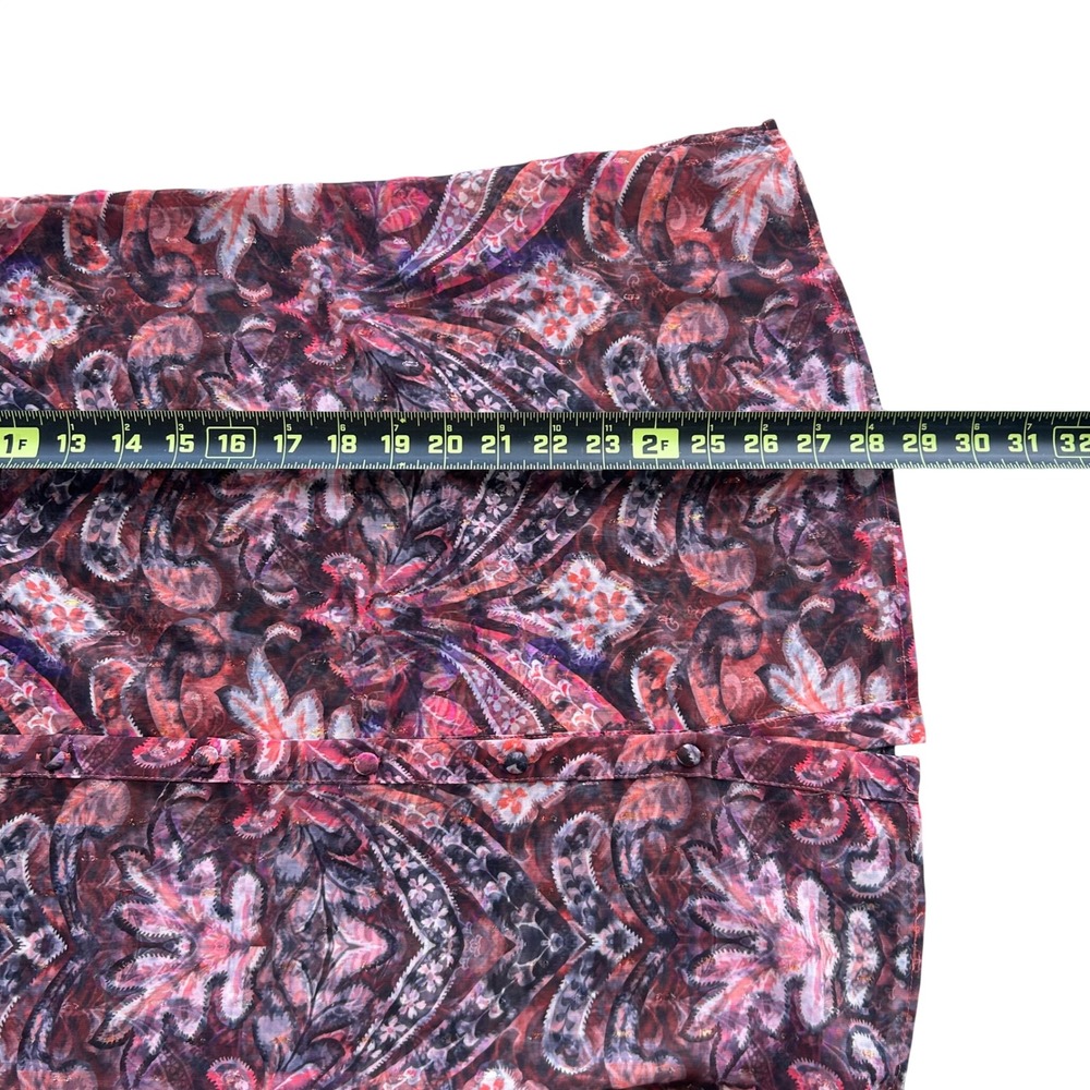 Soft Surroundings Blouse Women Large Burgundy Paisley Metallic Shimmer Sheer Top - Picture 5 of 9